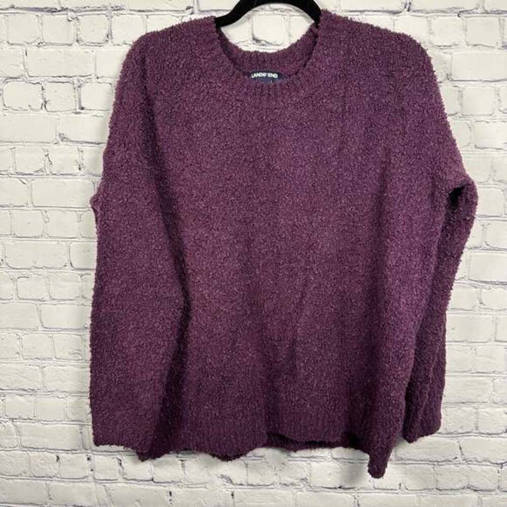Lands' End Women's Purple Cable Knit Long Sleeve Crew Neck Sweater